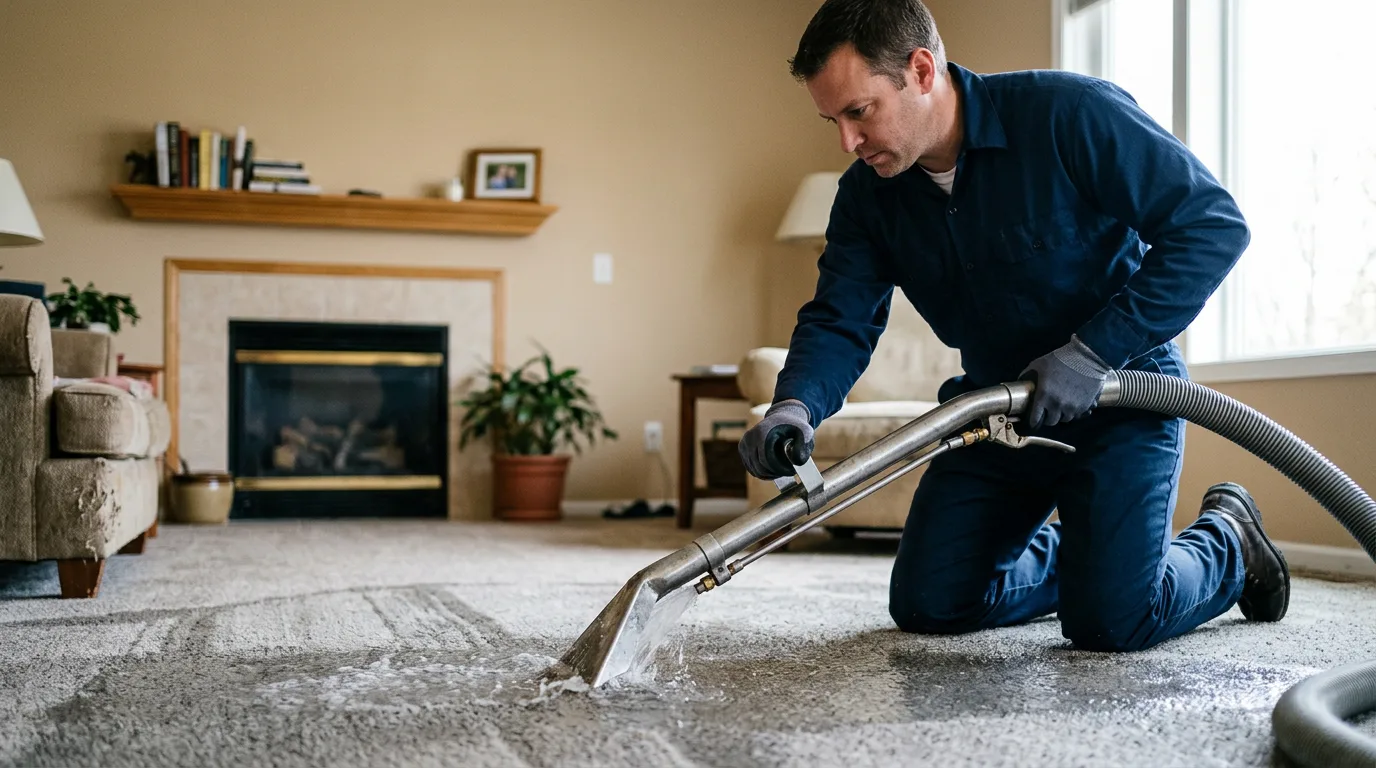 Water damage restoration technician working near Bennett, IA